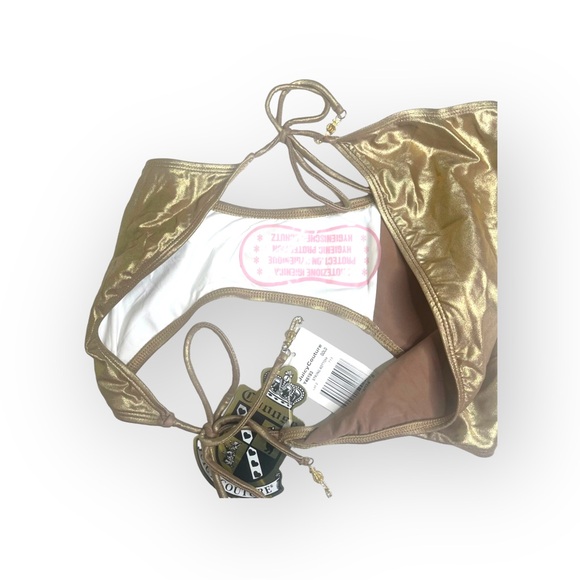 new OG Juicy Couture Beach ♚ Liquid Gold Metal Bikini Set ♚ Crystal Logo J’s ♚ - Picture 10 of 16